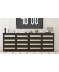 gaomon Rattan Dresser for Bedroom, Modern 8 Drawer Wooden Chest, Wide Wood Beside Table Closet, Nursery, Living Room and Entryway