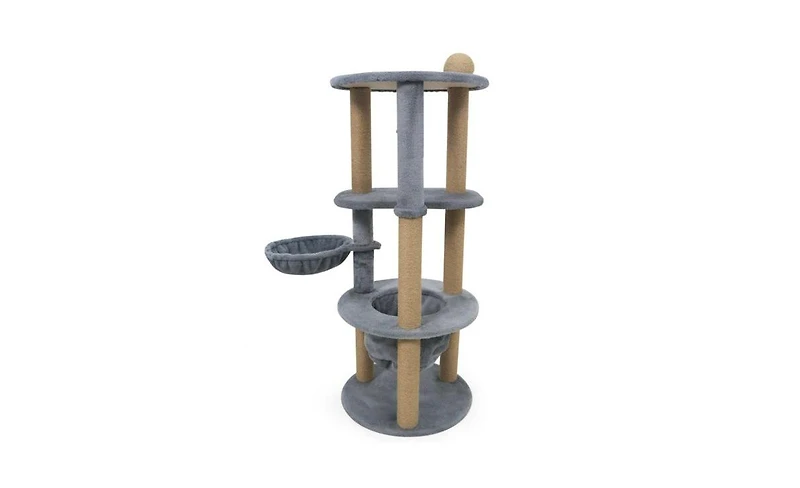 Aostirmotor 47-Inch Cat Tower with Scratching Posts, Multi-Level Cat Tree for Relaxation and Play, Light Grey
