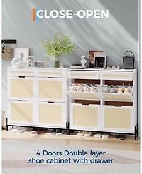 Gaomon Rattan Shoe Cabinet with 4 Flip Drawers & 2 Top Drawers, Slim Wooden Freestanding Organizer Adjustable Shelves