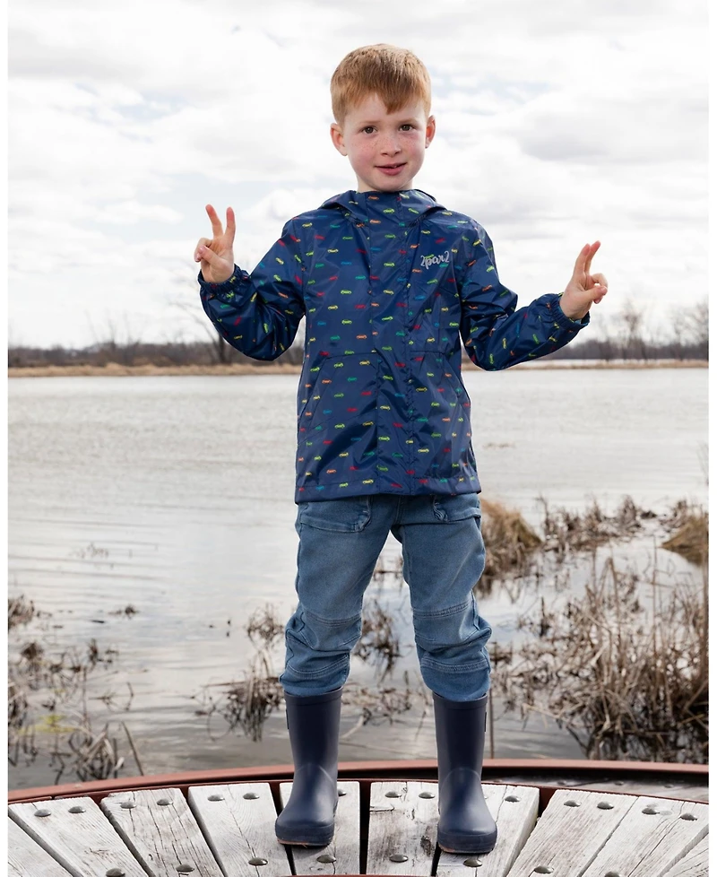Deux par Boys 4-20 Packable Polyester Windbreaker with Car Print