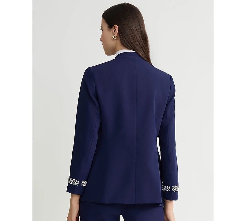 Kasper Women's Stretch Crepe Collarless Embellished Bracelet-Sleeve Jacket