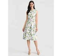 Floral Print Dupioni Pleated Dress