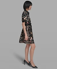 Karl Lagerfeld Paris Women's Printed Collared Belt Shirt Dress
