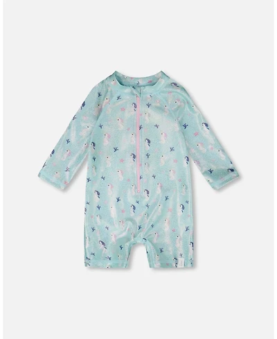 Deux par Deux Baby Girls One-Piece Long Sleeve Rashguard Seahorse Print