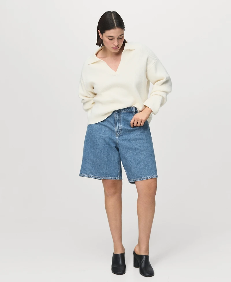 Mango Women's High-Waist Straight-Fit Denim Shorts