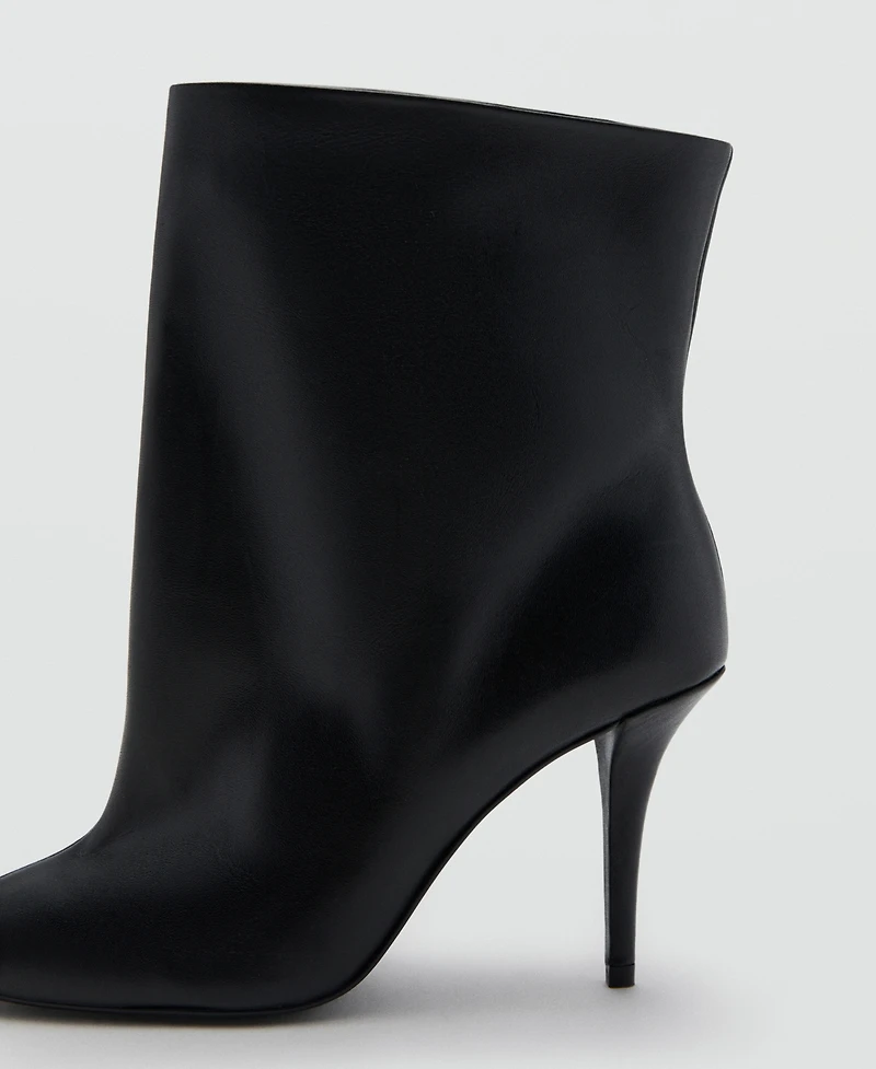 Mango Women's Wide Shaft Leather Heeled Boots