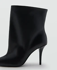 Mango Women's Wide Shaft Leather Heeled Boots