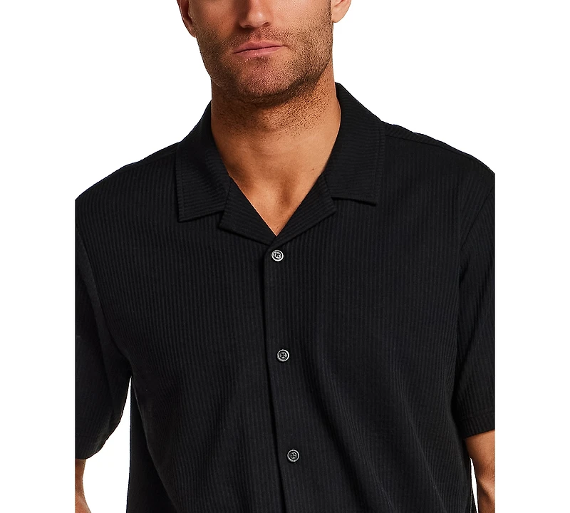 Vintage & Black Men's Short-Sleeve Seersucker Coatfront Knit Shirt