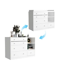 Changing Table Dresser, Baby Nursery Dresser with 5 Drawers and 2 Shelves, Baby Changing Table, Diaper Changing Station