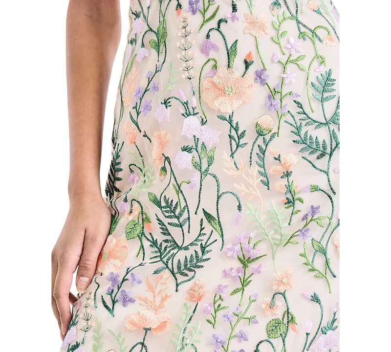 Maggy London Women's Embroidered Floral Halter Neck Midi Dress