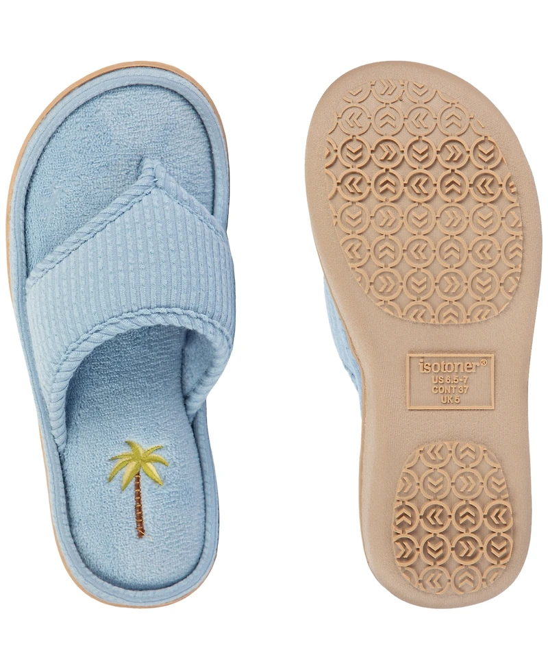 Isotoner Signature Women's Embroidered Seersucker Flip Flop Slippers