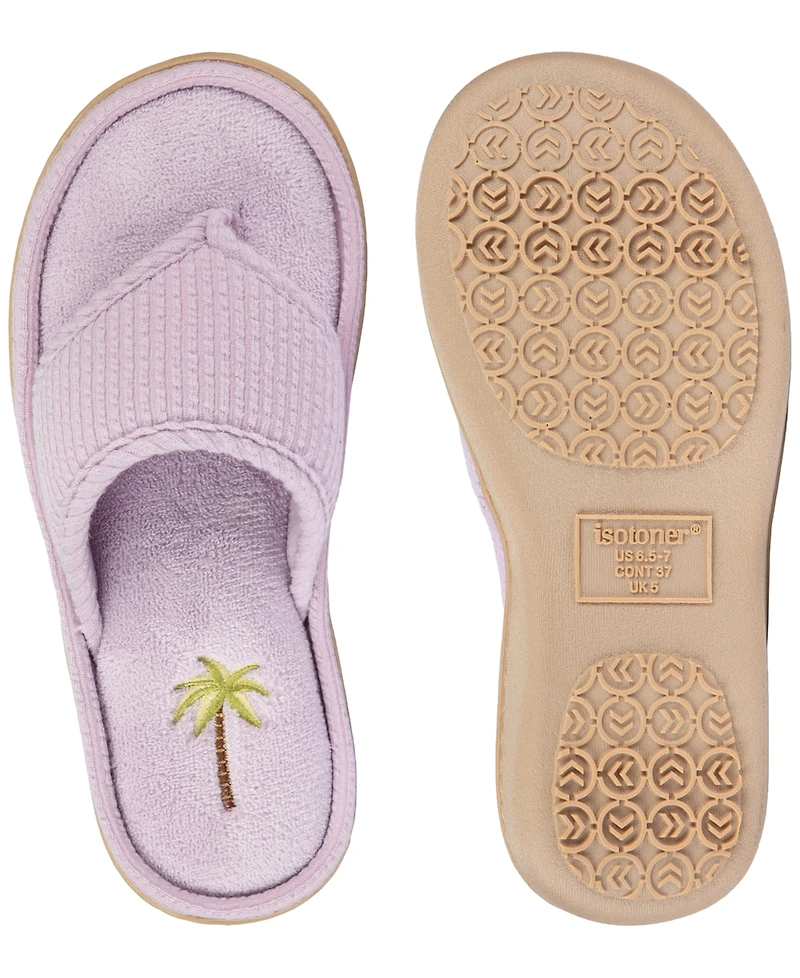 Isotoner Signature Women's Embroidered Seersucker Flip Flop Slippers