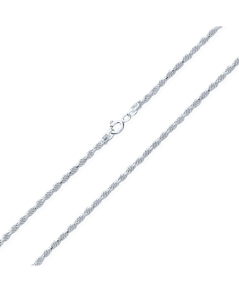 Bling Jewelry Thin Lightweight 2MM .925 Sterling Silver Rope Link Chain Necklace