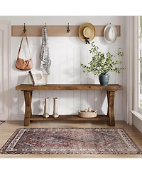 Tribesigns 43.3" Solid Wood Bench, Farmhouse Wooden Entryway Bench with Storage Shelf, X-Shaped Leg Design, Entry Way Shoe Benches Seat