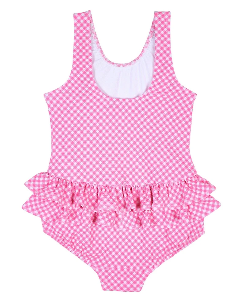 Florence Eiseman Toddler Girls Gingham Swimsuit with Ruffles and Flower