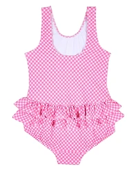Florence Eiseman Toddler Girls Gingham Swimsuit with Ruffles and Flower