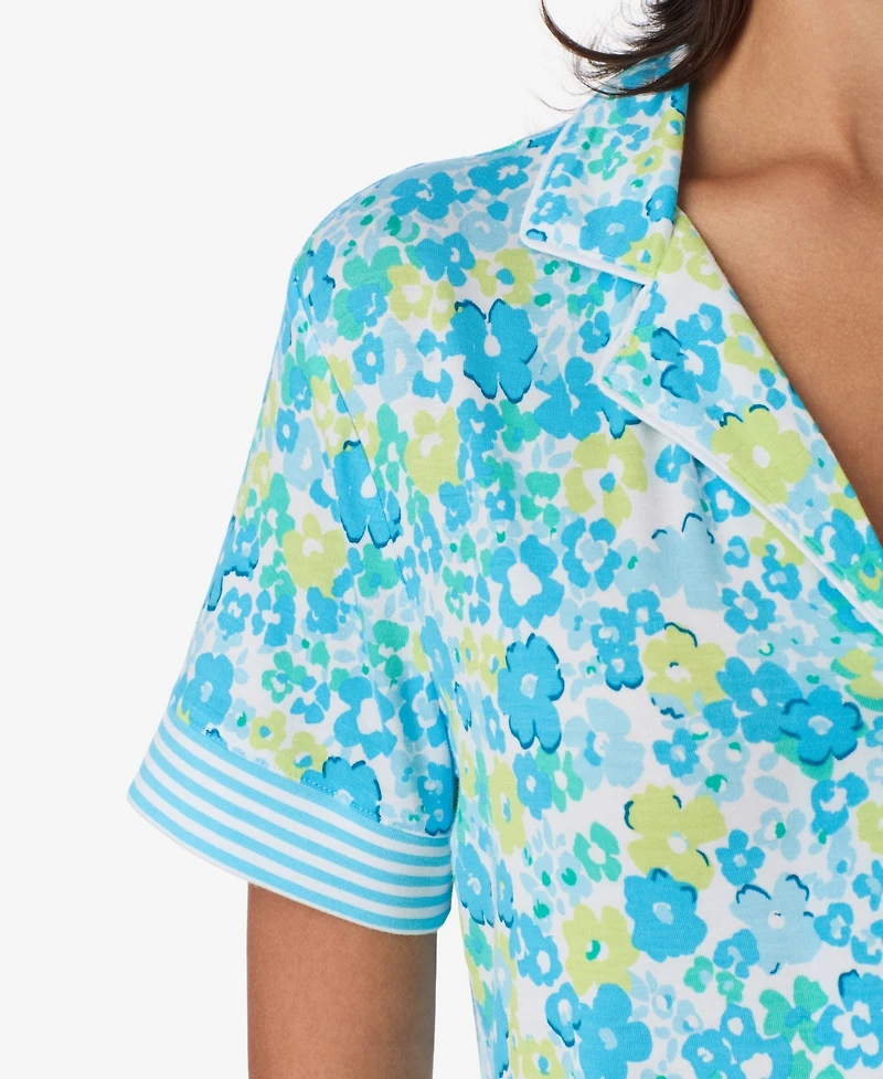 Ellen Tracy Women's Short-Sleeve Notch Collar Jersey Top & Shorts, 2-Piece Pajama Set