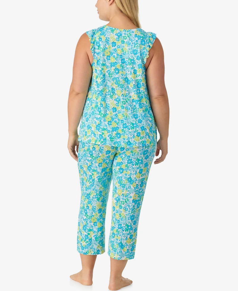 Ellen Tracy Plus Size Short-Sleeve Top & Cropped Pants Jersey, 2-Piece Pajama Set