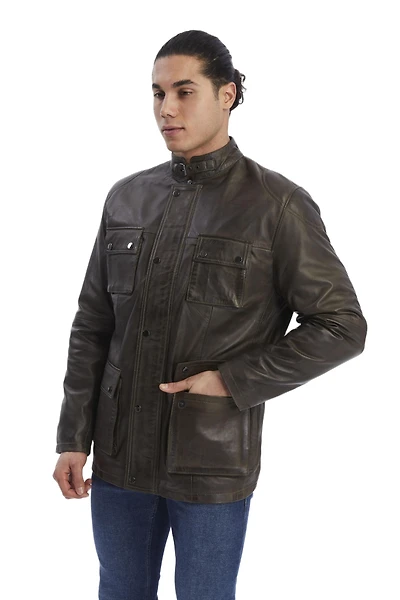 Furniq Uk Men's Utility Style Leather Jacket