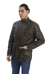 Furniq Uk Men's Utility Style Leather Jacket
