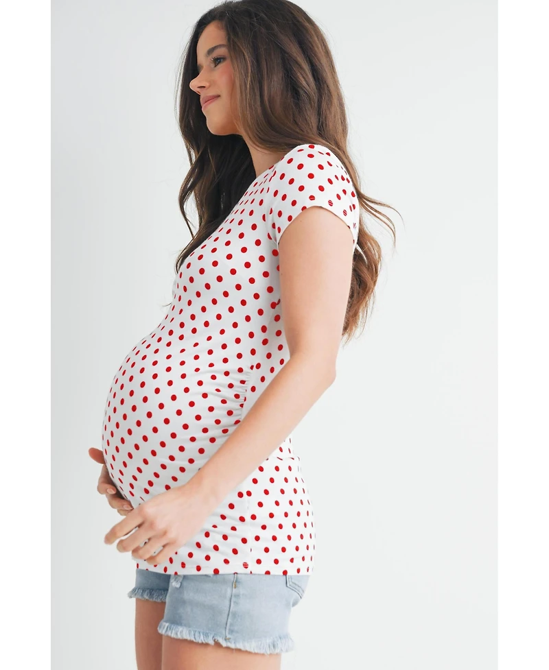 Hello Miz Maternity Short Sleeve Crewneck Polka Dot T-Shirt