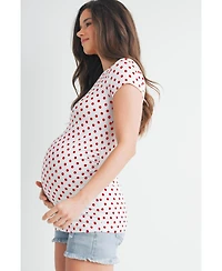 Hello Miz Maternity Short Sleeve Crewneck Polka Dot T-Shirt