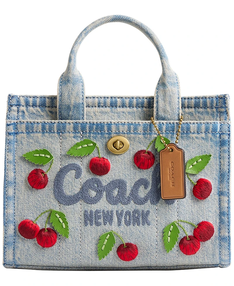 Coach Denim Cargo Cherry Embroidery Mini Tote Bag 20