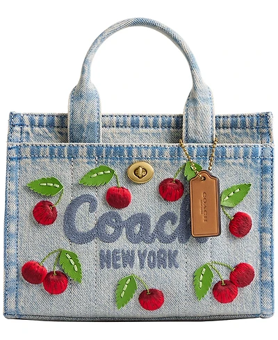 Coach Denim Cargo Cherry Embroidery Mini Tote Bag 20