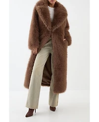 MissPap Women's Long Faux Fur Wide Collar Coat