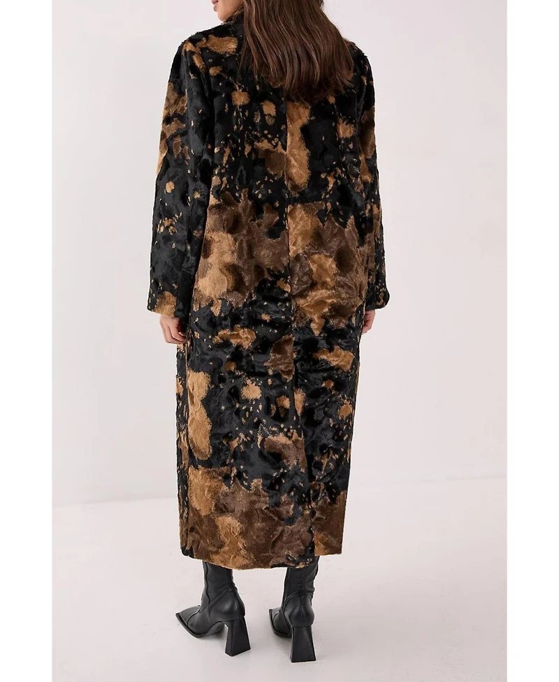Nasty Gal Women's Cow Print Faux Fur Longline Coat