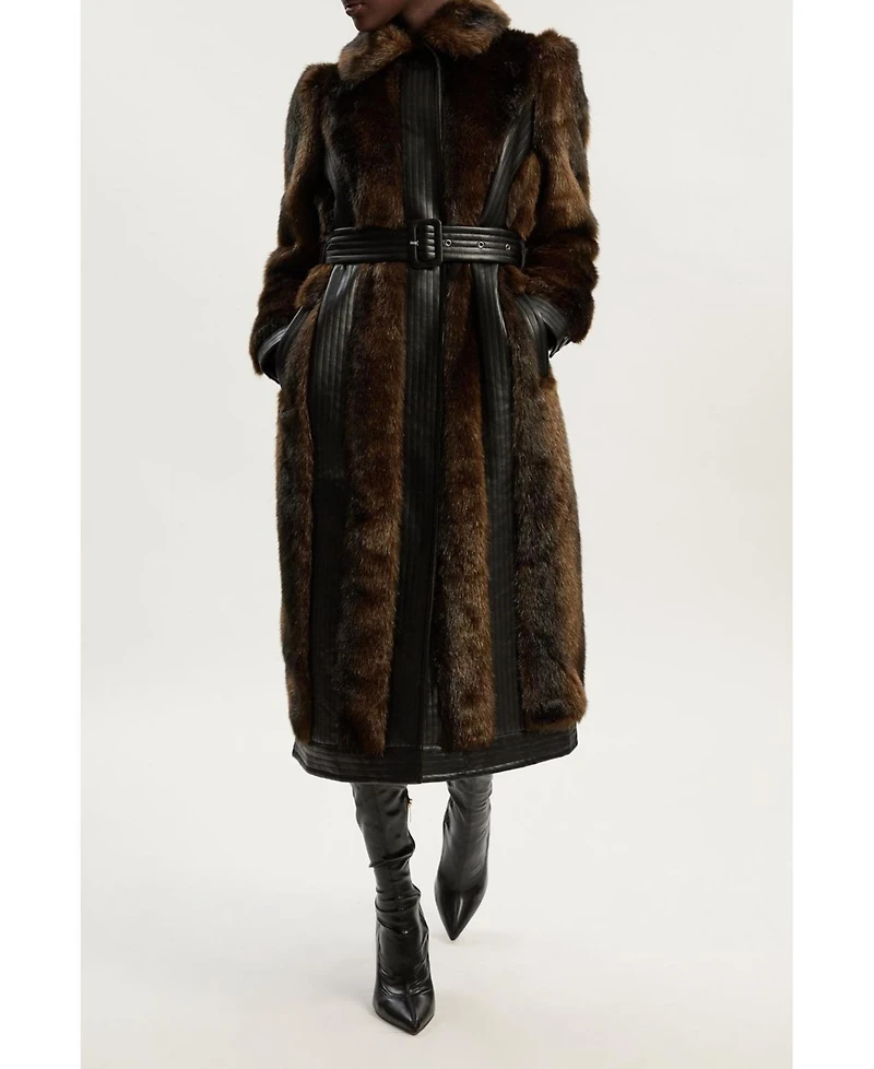 Karen Millen Women's Faux Fur Belted Midi Coat