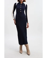 Karen Millen Women's Rib Knit Color Block Midi Dress