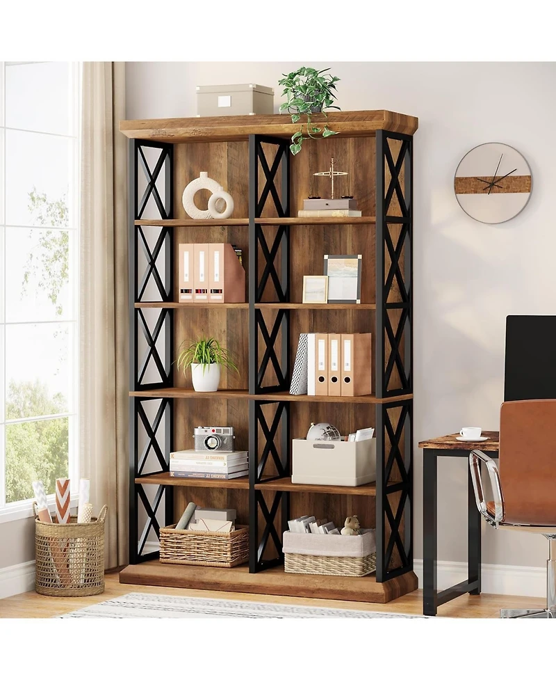 Tribesigns 75 Inch Tall Bookcase, Double Wide Bookshelves and Bookcase, 6-Tier Industrial Book Shelf 6 Shelf Display Storage Shelves