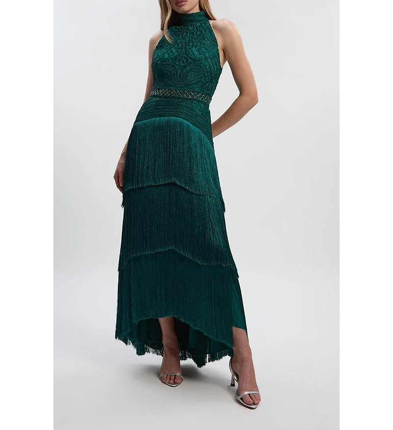 Karen Millen Women's Beaded Halter Neck Woven Maxi Dress