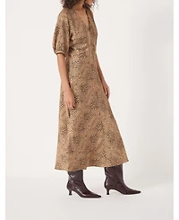 Hush Women's Grace V-Neck Puff Sleeve Satin Dress