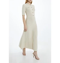 Karen Millen Women's Rib Knit Military Trim Maxi Dress