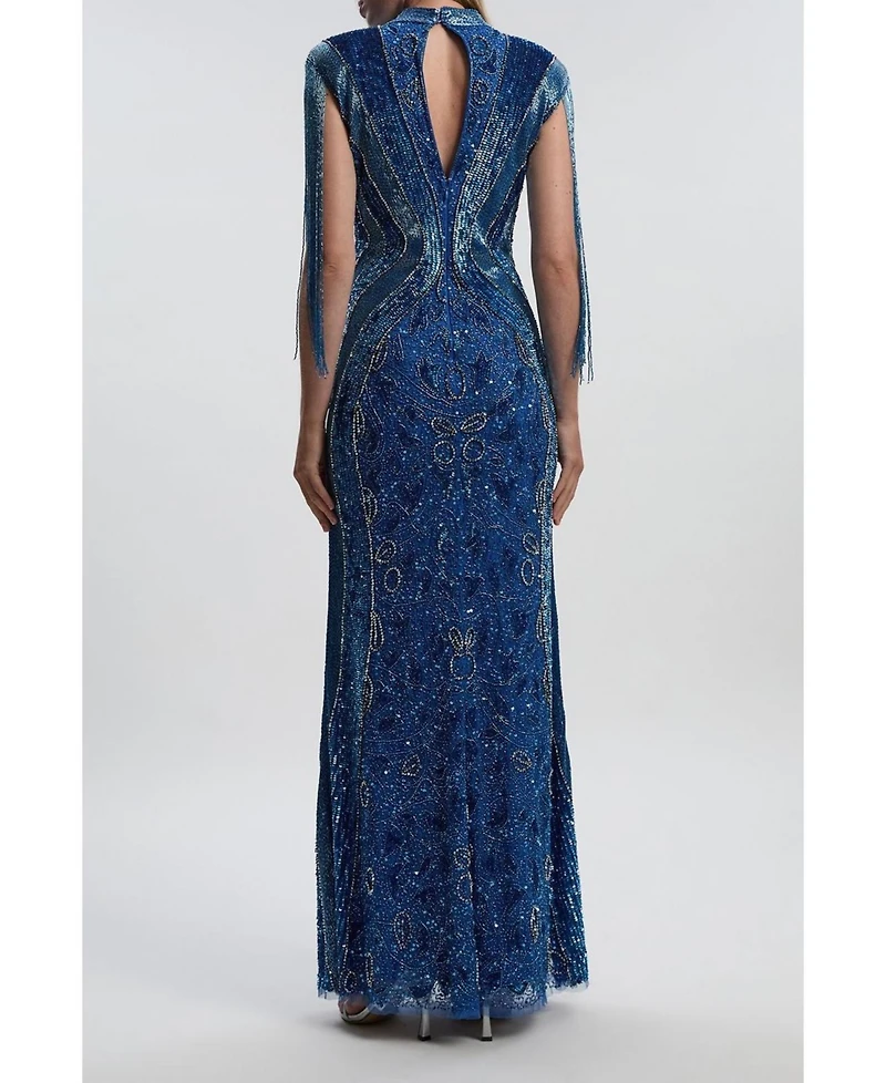 Karen Millen Women's Embellished Tassel Sleeve Maxi Dress