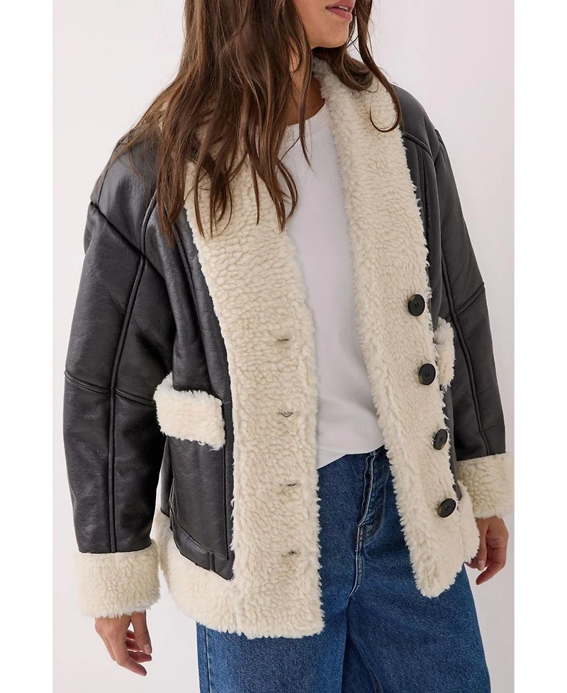 Nasty Gal Women's Borg Bonded 80s Aviator Jacket