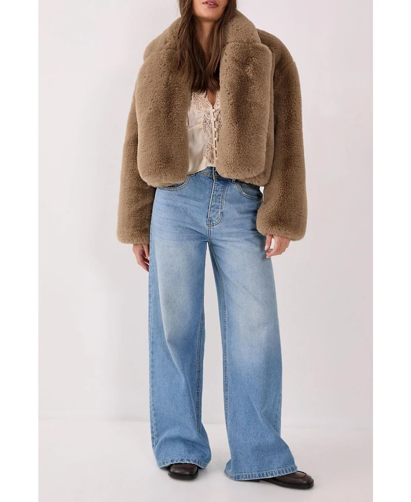 Nasty Gal Women's Cropped Collar Faux Fur Jacket