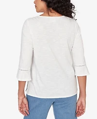 Alfred Dunner Women's Austin Embroidered Butterfly Crew Neck Knit Top
