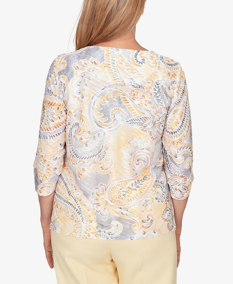 Alfred Dunner Women's Al Fresco Paisley Printed Patch Knit Top