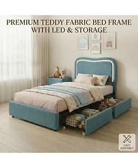 gaomon Boucle Bed Frame with 2 Storage Drawers, Upholstered Platform Led Headboard