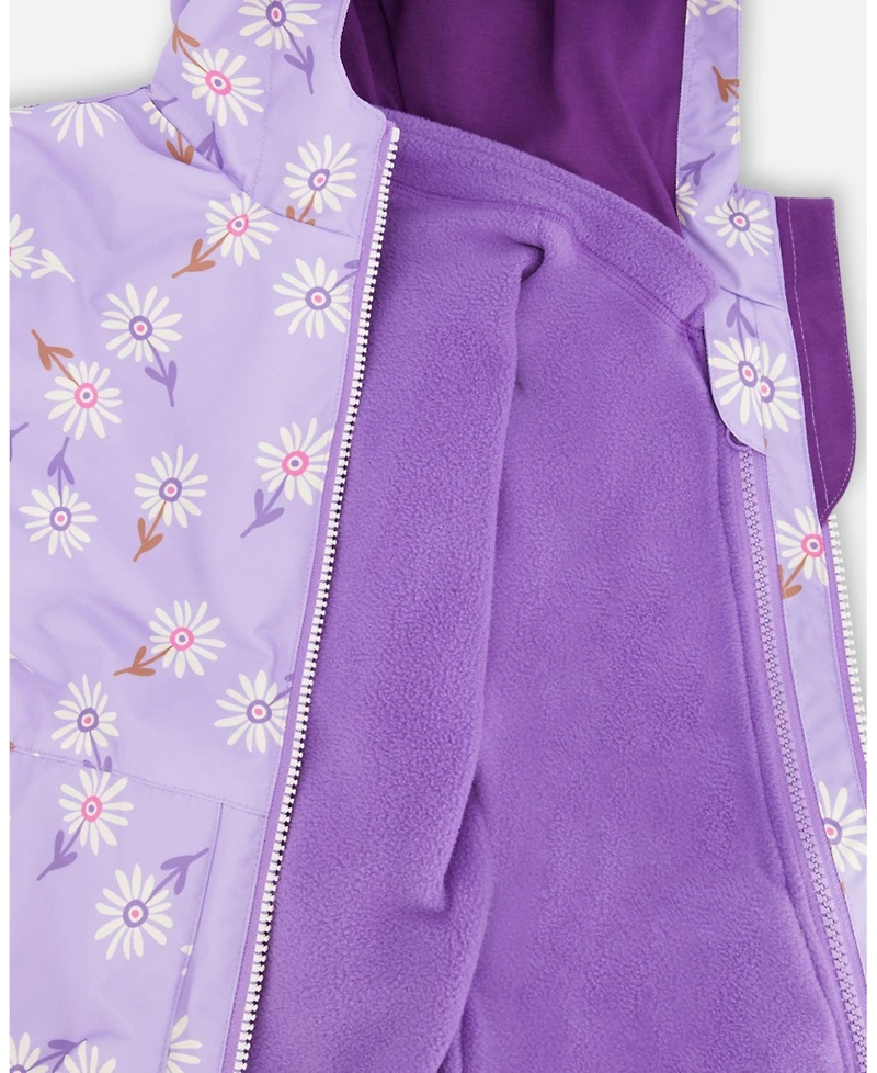 Deux par Big Girls 3-in-1 Two-Piece Mid-Season Outerwear with Solid Pants Set Purple Daisy Print
