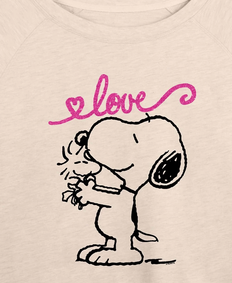 Hybrid Apparel Women's Peanuts Snoopy And Woodstock Love French Terry Long sleeve T-shirt