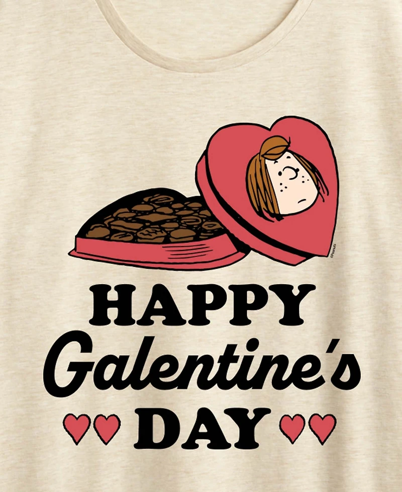 Hybrid Apparel Women's Peanuts Peppermint Patty Happy Galentines Day Short Sleeve Graphic T-Shirt