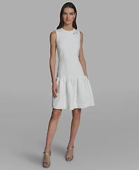 Karl Lagerfeld Paris Women's Crew Neck Jacquard Ruffle Hem Dress