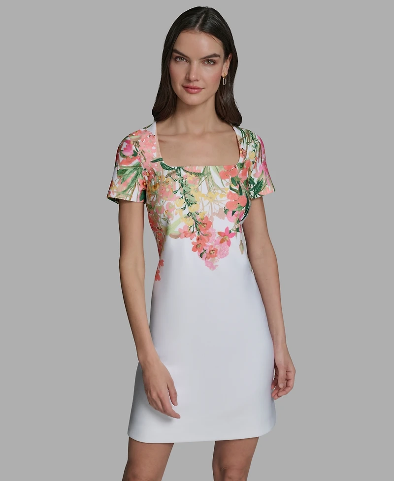 Karl Lagerfeld Paris Women's Floral Border Square Neck Dress