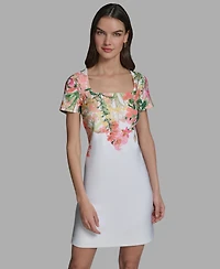 Karl Lagerfeld Paris Women's Floral Border Square Neck Dress