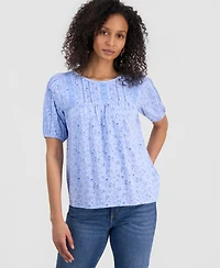 Style & Co Women's Printed Lace-Trim Knit Top, Macy's Exclusive