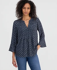 Style & Co Women's Printed Pintuck Ruffle Sleeve Top, Exclusively at Macy's
